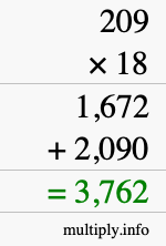 How to calculate 209 times 18 using long multiplication How to calculate 209 times 18 using long multiplication