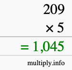 How to calculate 209 times 5 using long multiplication