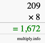 How to calculate 209 times 8 using long multiplication