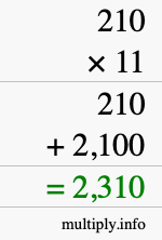 How to calculate 210 times 11 using long multiplication How to calculate 210 times 11 using long multiplication