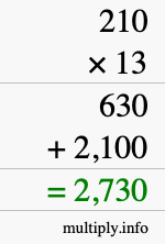 How to calculate 210 times 13 using long multiplication How to calculate 210 times 13 using long multiplication
