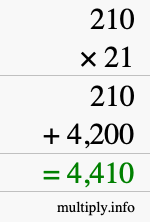 How to calculate 210 times 21 using long multiplication How to calculate 210 times 21 using long multiplication