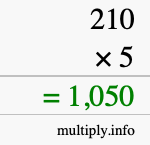 How to calculate 210 times 5 using long multiplication How to calculate 210 times 5 using long multiplication