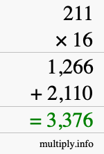 How to calculate 211 times 16 using long multiplication How to calculate 211 times 16 using long multiplication