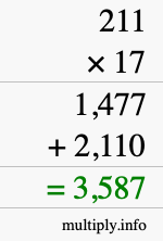 How to calculate 211 times 17 using long multiplication How to calculate 211 times 17 using long multiplication