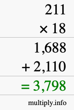 How to calculate 211 times 18 using long multiplication How to calculate 211 times 18 using long multiplication