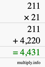 How to calculate 211 times 21 using long multiplication How to calculate 211 times 21 using long multiplication