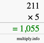 How to calculate 211 times 5 using long multiplication How to calculate 211 times 5 using long multiplication