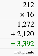 How to calculate 212 times 16 using long multiplication How to calculate 212 times 16 using long multiplication