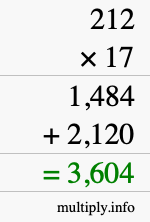 How to calculate 212 times 17 using long multiplication How to calculate 212 times 17 using long multiplication