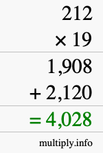How to calculate 212 times 19 using long multiplication How to calculate 212 times 19 using long multiplication