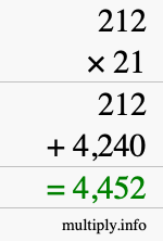 How to calculate 212 times 21 using long multiplication How to calculate 212 times 21 using long multiplication
