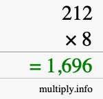 How to calculate 212 times 8 using long multiplication How to calculate 212 times 8 using long multiplication