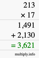 How to calculate 213 times 17 using long multiplication How to calculate 213 times 17 using long multiplication