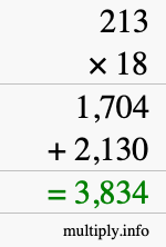 How to calculate 213 times 18 using long multiplication How to calculate 213 times 18 using long multiplication