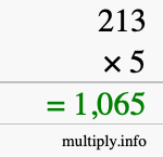 How to calculate 213 times 5 using long multiplication How to calculate 213 times 5 using long multiplication