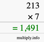How to calculate 213 times 7 using long multiplication