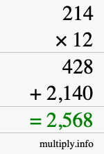 How to calculate 214 times 12 using long multiplication How to calculate 214 times 12 using long multiplication