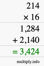 How to calculate 214 times 16 using long multiplication How to calculate 214 times 16 using long multiplication