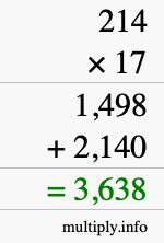 How to calculate 214 times 17 using long multiplication How to calculate 214 times 17 using long multiplication