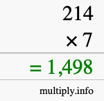 How to calculate 214 times 7 using long multiplication