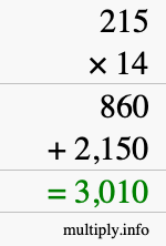 How to calculate 215 times 14 using long multiplication How to calculate 215 times 14 using long multiplication
