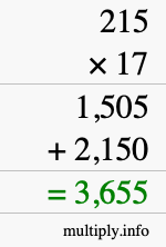 How to calculate 215 times 17 using long multiplication How to calculate 215 times 17 using long multiplication