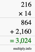 How to calculate 216 times 14 using long multiplication How to calculate 216 times 14 using long multiplication