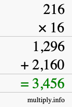 How to calculate 216 times 16 using long multiplication How to calculate 216 times 16 using long multiplication