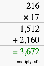 How to calculate 216 times 17 using long multiplication How to calculate 216 times 17 using long multiplication
