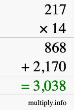 How to calculate 217 times 14 using long multiplication How to calculate 217 times 14 using long multiplication