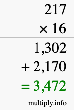 How to calculate 217 times 16 using long multiplication How to calculate 217 times 16 using long multiplication