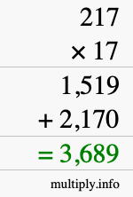 How to calculate 217 times 17 using long multiplication How to calculate 217 times 17 using long multiplication
