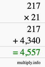 How to calculate 217 times 21 using long multiplication How to calculate 217 times 21 using long multiplication