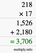 How to calculate 218 times 17 using long multiplication How to calculate 218 times 17 using long multiplication