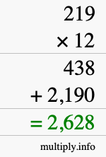 How to calculate 219 times 12 using long multiplication How to calculate 219 times 12 using long multiplication