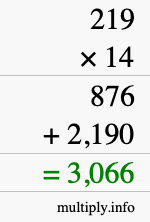 How to calculate 219 times 14 using long multiplication How to calculate 219 times 14 using long multiplication