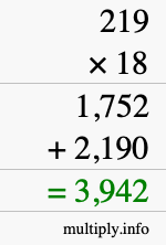 How to calculate 219 times 18 using long multiplication