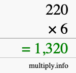 How to calculate 220 times 6 using long multiplication How to calculate 220 times 6 using long multiplication