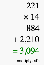 How to calculate 221 times 14 using long multiplication How to calculate 221 times 14 using long multiplication