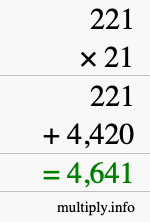 How to calculate 221 times 21 using long multiplication