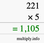 How to calculate 221 times 5 using long multiplication How to calculate 221 times 5 using long multiplication