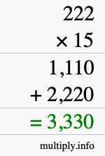 How to calculate 222 times 15 using long multiplication How to calculate 222 times 15 using long multiplication
