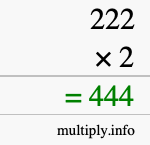 How to calculate 222 times 2 using long multiplication