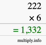 How to calculate 222 times 6 using long multiplication