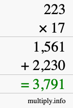 How to calculate 223 times 17 using long multiplication How to calculate 223 times 17 using long multiplication