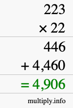 How to calculate 223 times 22 using long multiplication How to calculate 223 times 22 using long multiplication