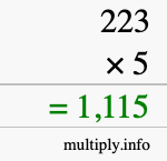 How to calculate 223 times 5 using long multiplication How to calculate 223 times 5 using long multiplication