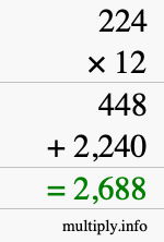 How to calculate 224 times 12 using long multiplication How to calculate 224 times 12 using long multiplication