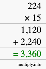 How to calculate 224 times 15 using long multiplication How to calculate 224 times 15 using long multiplication